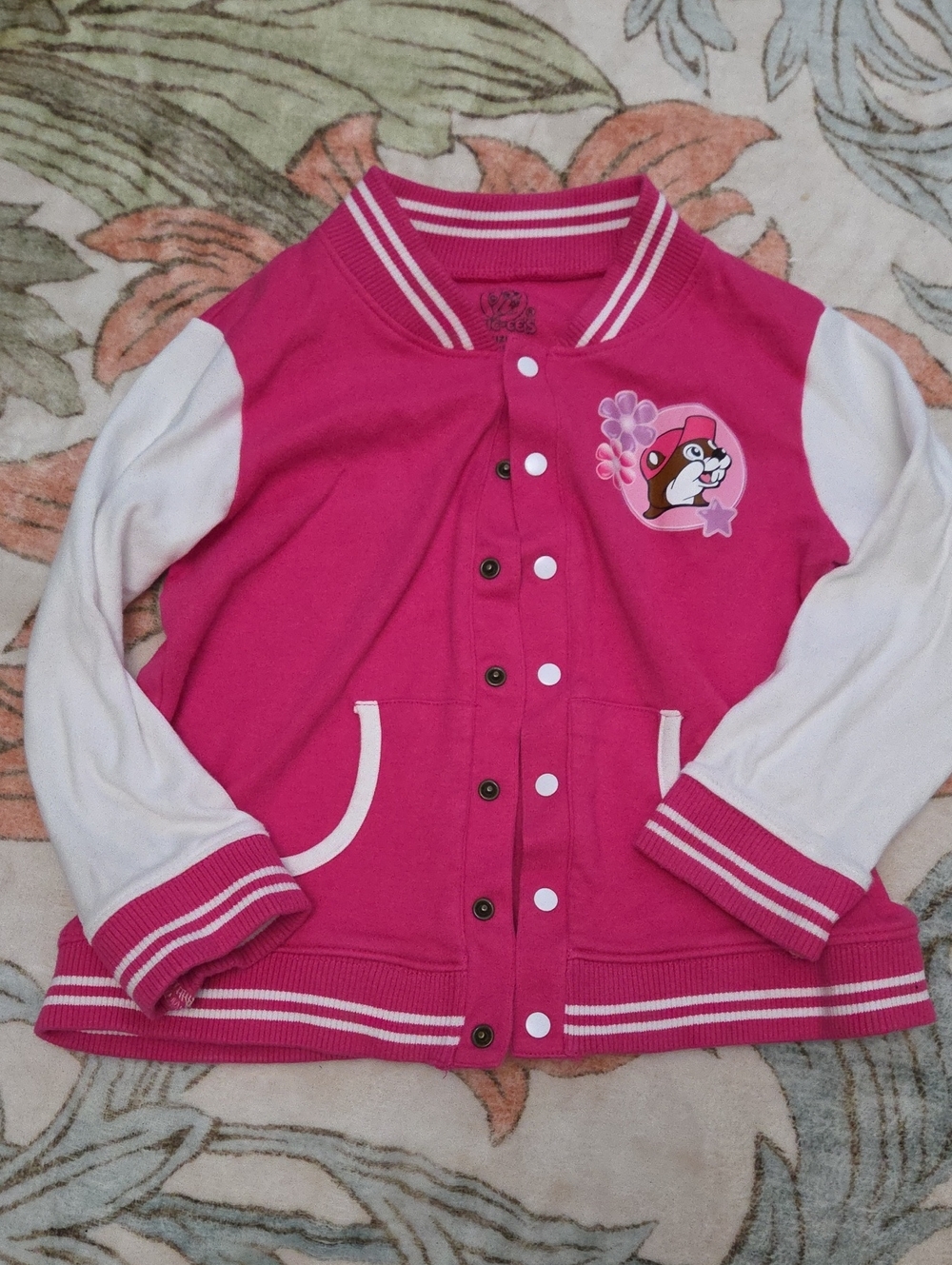 Girls' Pink & White Varsity Jacket with Character Patch